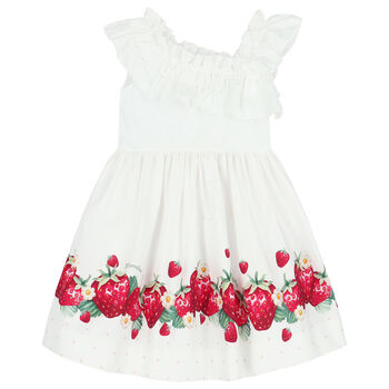 Girls White & Red Strawberry Dress